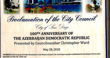В американском городе Сан-Диего 28 мая объявлено днем 100-летия АДР