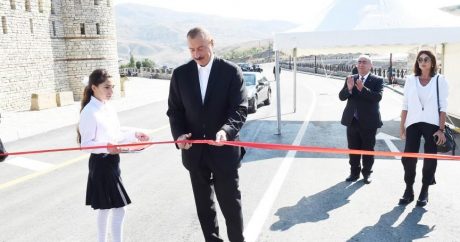 Ильхам Алиев и Первая леди Мехрибан Алиева приняли участие в открытии новой автодороги Демирчи-Лагидж