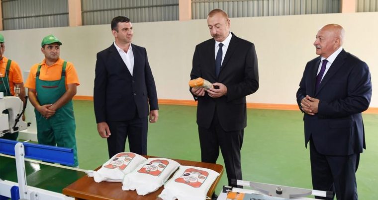 Президент Ильхам Алиев принял участие в открытии предприятия по переработке риса в Масаллы