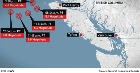 В Канаде за день произошло пять землетрясений