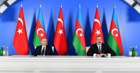 Президенты Азербайджана и Турции выступили с заявлениями для печати в городе Джебраил