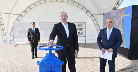 Ильхам Алиев принял участие в церемонии ввода в эксплуатацию систем снабжения питьевой водой города Нефтчала